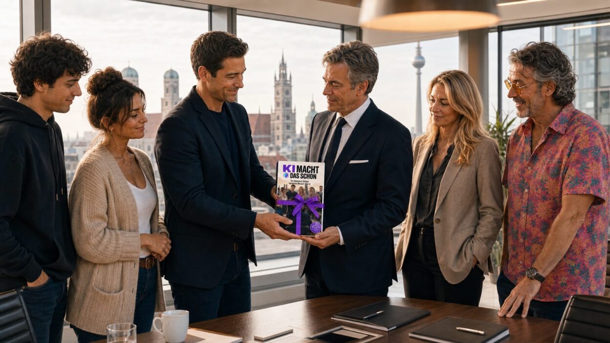 Eine Führungskraft erhält den KI-Business-Roman KI macht das schon als Geschenk