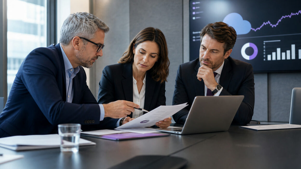 Professionelle Business-Szene zum Thema „C5-Bericht und Cloud-Vertrag abgleichen: Widersprüche systematisch finden“
