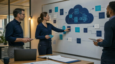 Professionelle Business-Szene zum Thema „Cloud-Notfallkonzept prüfen: Wiederanlauf, Restore und Eskalation belegen“