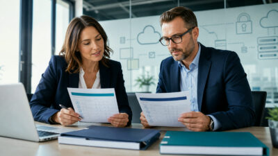 Professionelle Business-Szene zum Thema „Ausschreibung gegen C5-Bericht prüfen: Sind alle Muss-Kriterien belegt?“