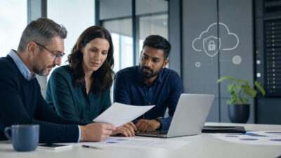 Professionelle Business-Szene zum Thema „Dokumentenprüfung Software: BSI-Unterlagen und C5-Berichte automatisch auswerten“