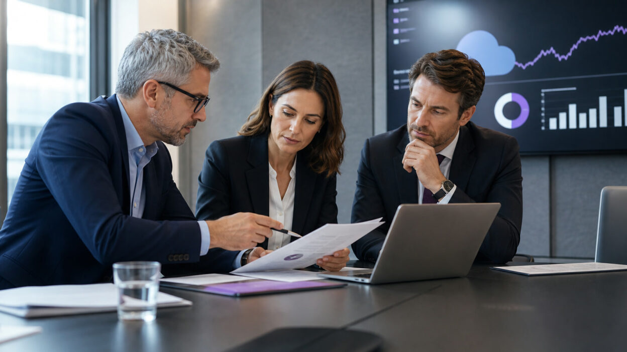 Professionelle Business-Szene zum Thema „Dokumente rechtssicher prüfen: Wo Software hilft und wann eine Rechtsprüfung notwendig bleibt“