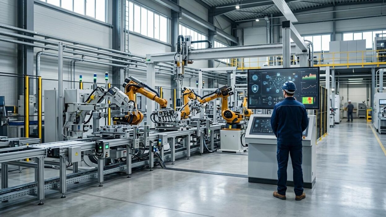 Vernetzte KI-gestützte Produktionsanlage mit Fokus auf IT-Sicherheit