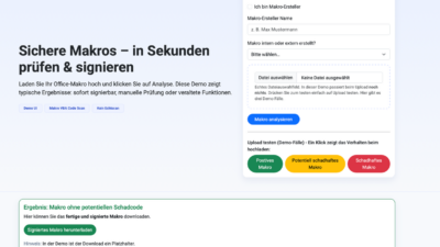 Weboberfläche des Makro-VBA-Tools zum Prüfen und Signieren von Office-Makros
