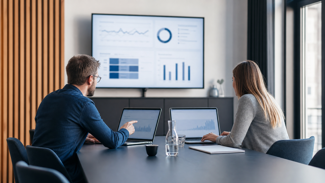 Zwei Marketingfachleute analysieren gemeinsam eine SEA-Kampagne
